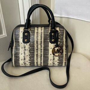 Michael Kors Black and Cream Snake-Print Satchel EUC